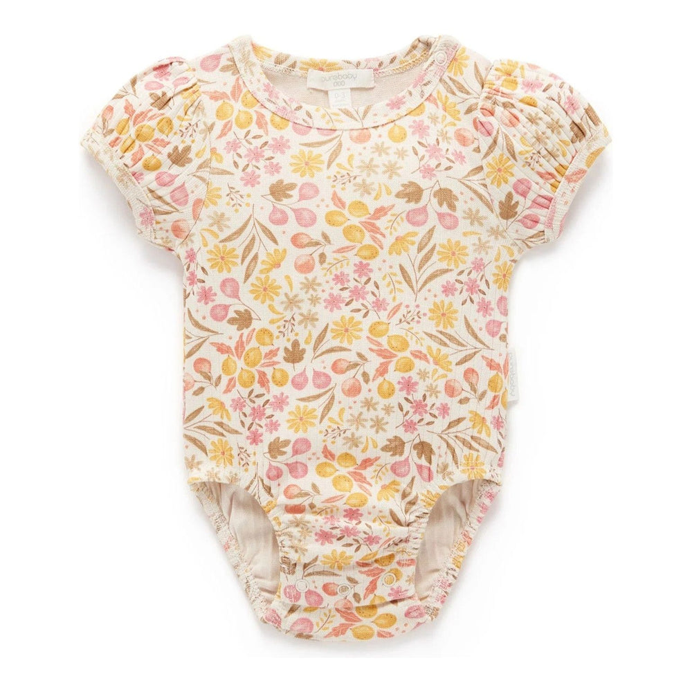 FRUITS & FLOWERS SHORT RIB BODYSUIT BY PUREBABY